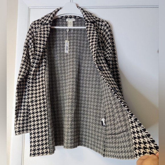 Max Studio Vintage Knit Black Houndstooth Unconstructed Blazer In Cream Black S. - Picture 6 of 16